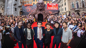 I protagonisti - Finn Wolfhard, Gaten Matarazzo, Caleb McLaughlin, Noah Schnapp - e i creatori di Stranger Things - Matt e Ross Duffer - ospiti di Lucca Comics & Games 2025, il 31 Ottobre 2025.