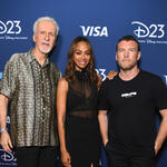 James Cameron, Zoe Saldaña e Sam Worthington al Disney Entertainment Showcase del D23 il 9 agosto 2024